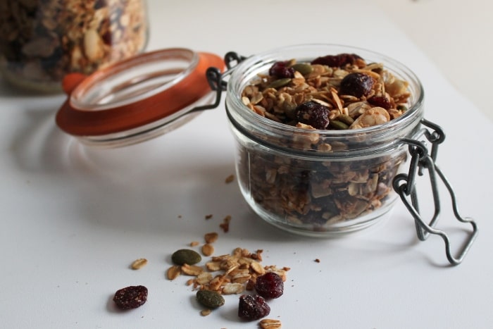 Granola is an easy healthy snack to make at home.